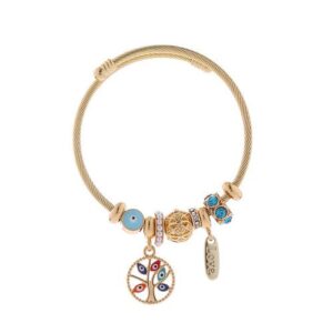 Gold Tree of Life Charm Bracelet with Evil Eye Beads