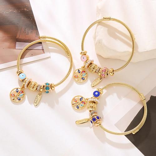 Gold Tree of Life Charm Bracelet with Evil Eye Beads - Image 2